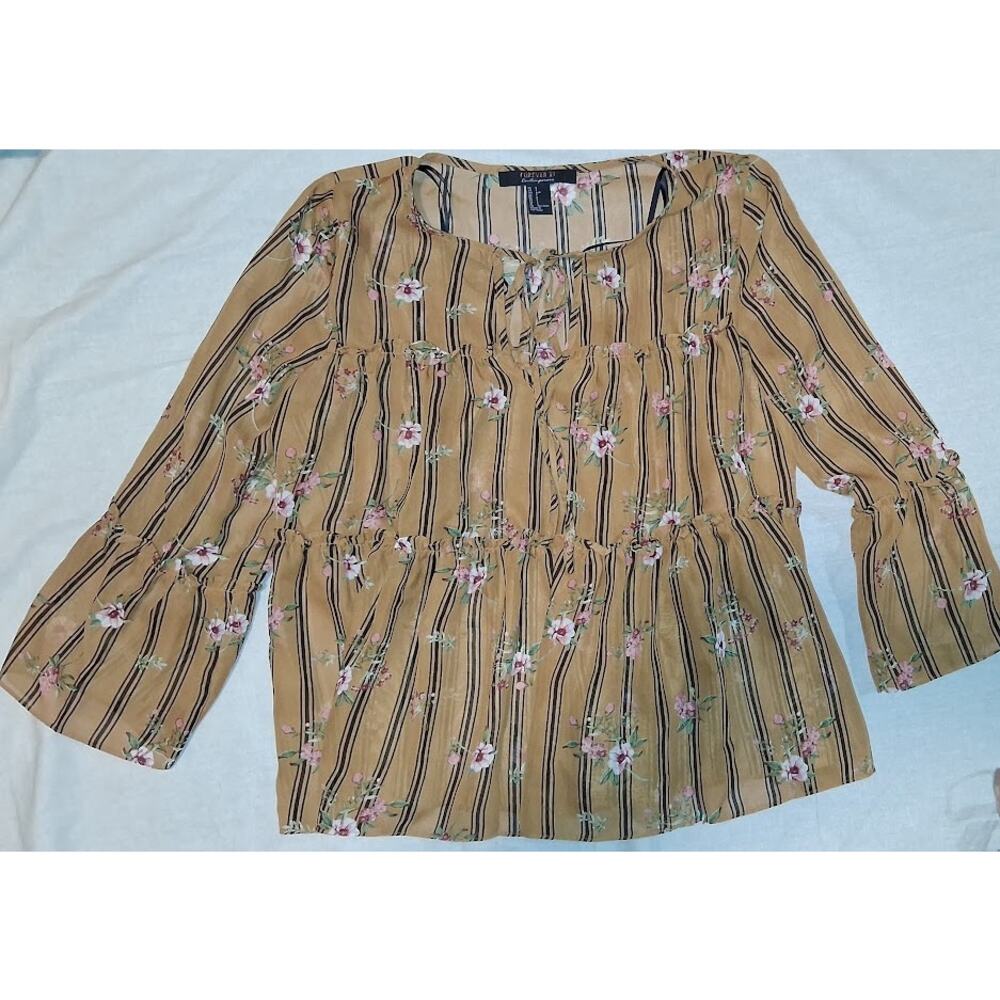 Forever 21 Mustard Floral Peplum Top – Size Small